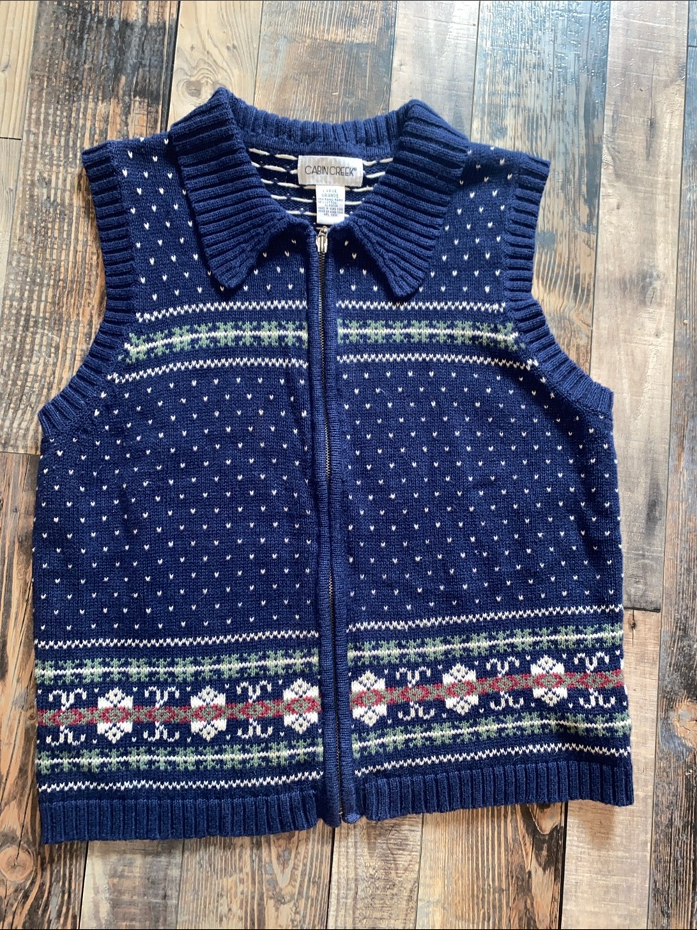 Cabin Creek 90s Navy Fair Isle geometric Zip-Up Sweater Vest
